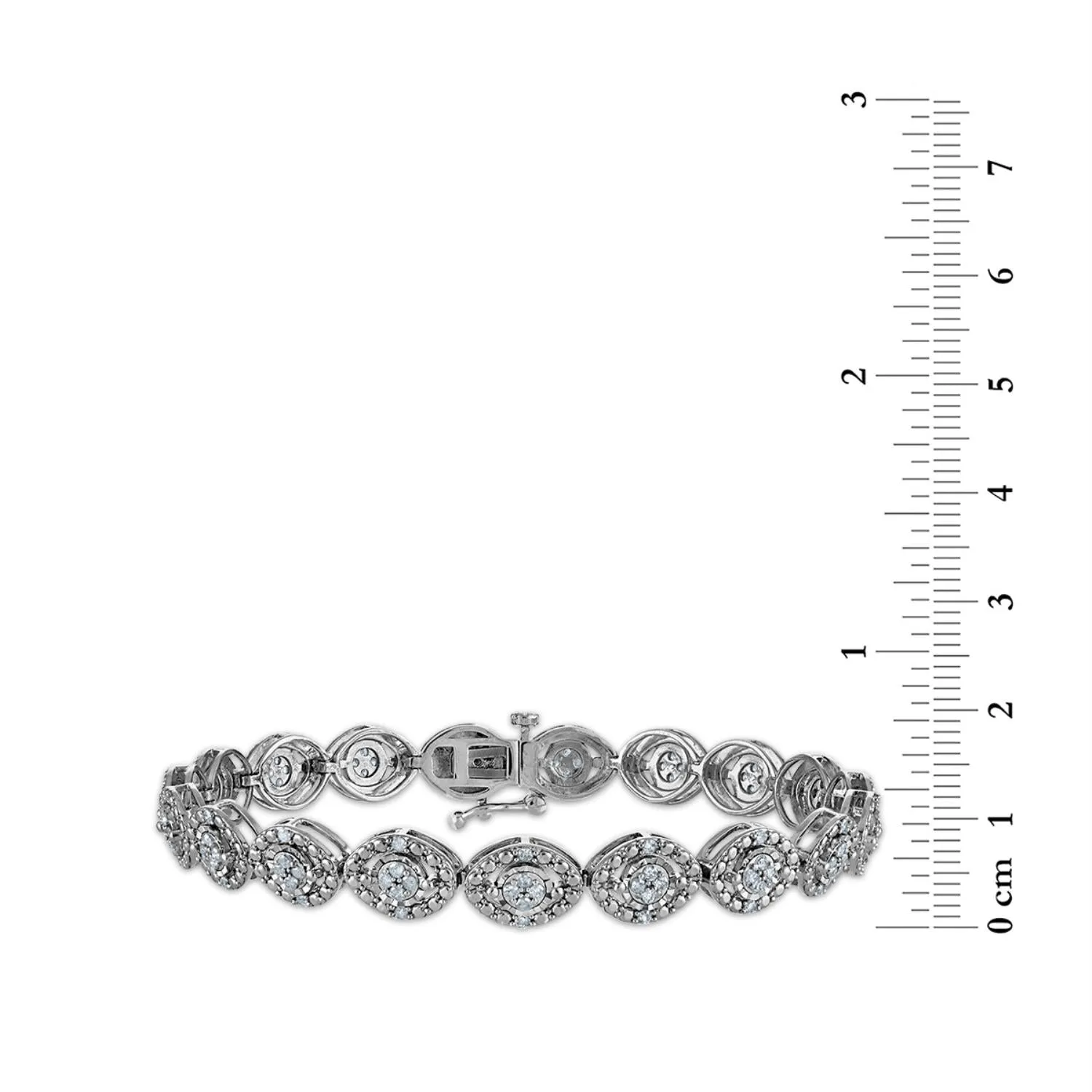 1 CTW Diamond Cluster 7-inch Tennis Bracelet in Rhodium Plated Sterling Silver