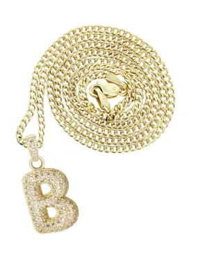 10K Yellow Gold Bubble Letter "B" CZ Necklace | Appx. 4.4 Grams