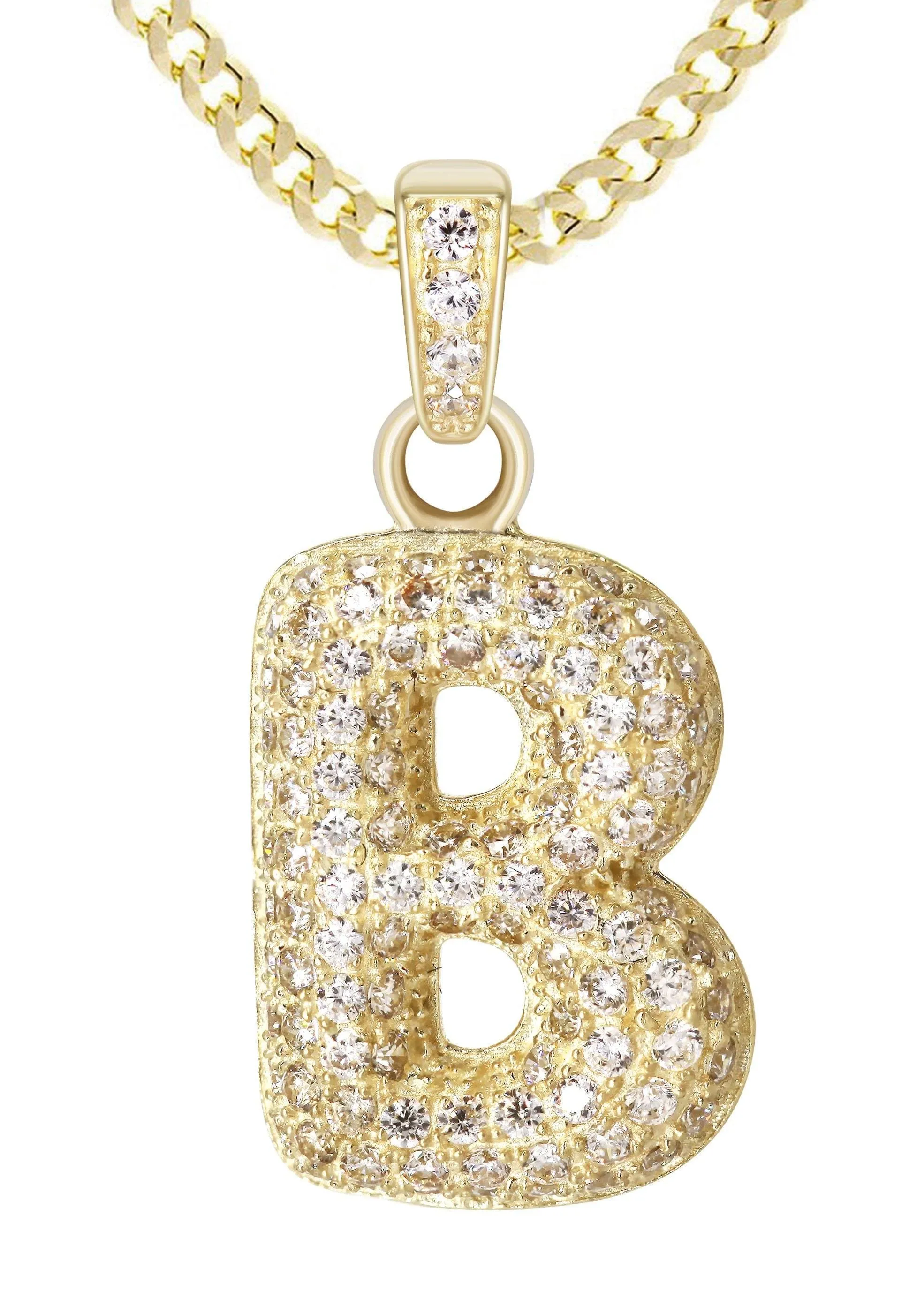 10K Yellow Gold Bubble Letter "B" CZ Necklace | Appx. 4.4 Grams