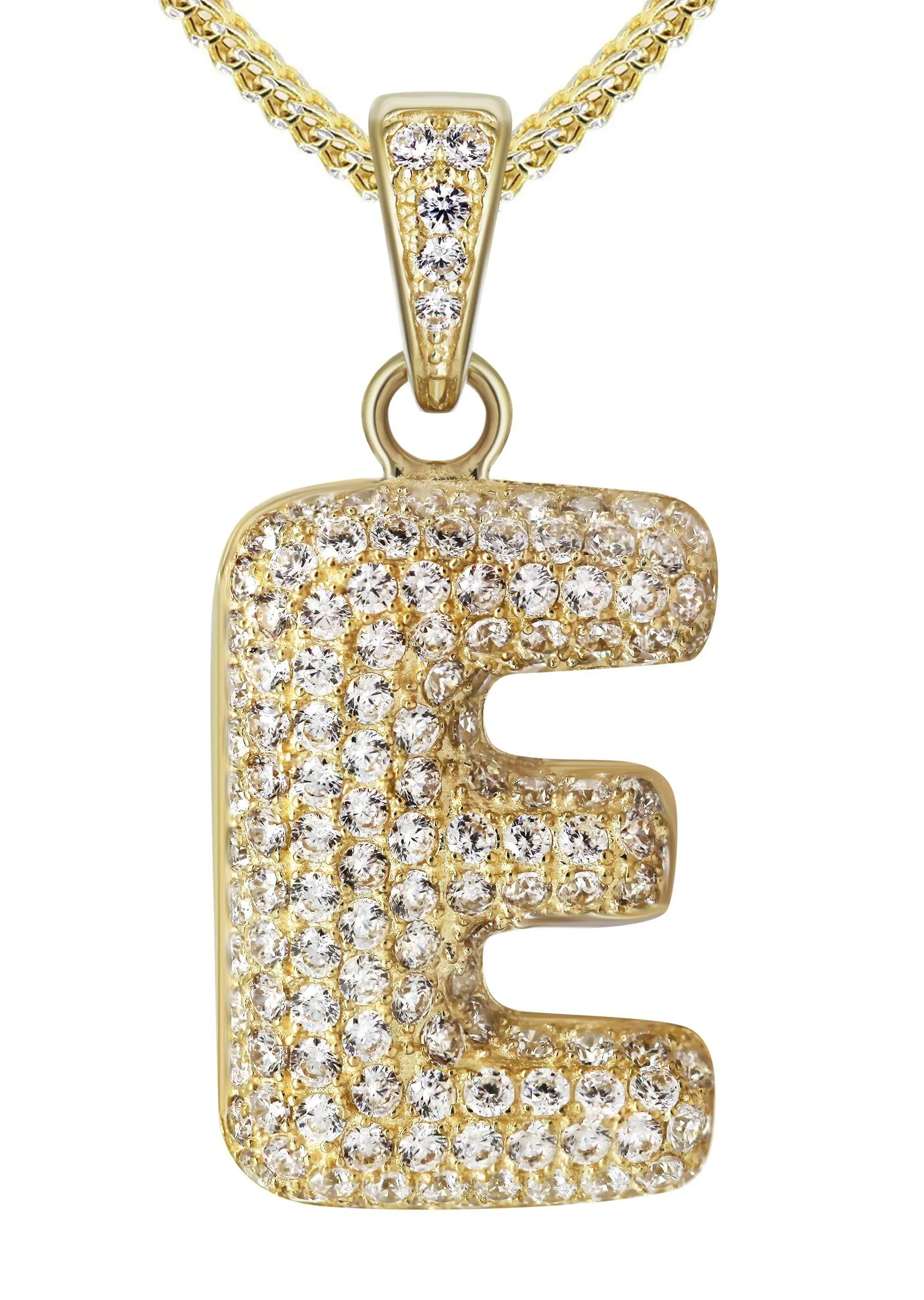 10K Yellow Gold Bubble Letter "E" CZ Necklace | Appx. 13.3 Grams