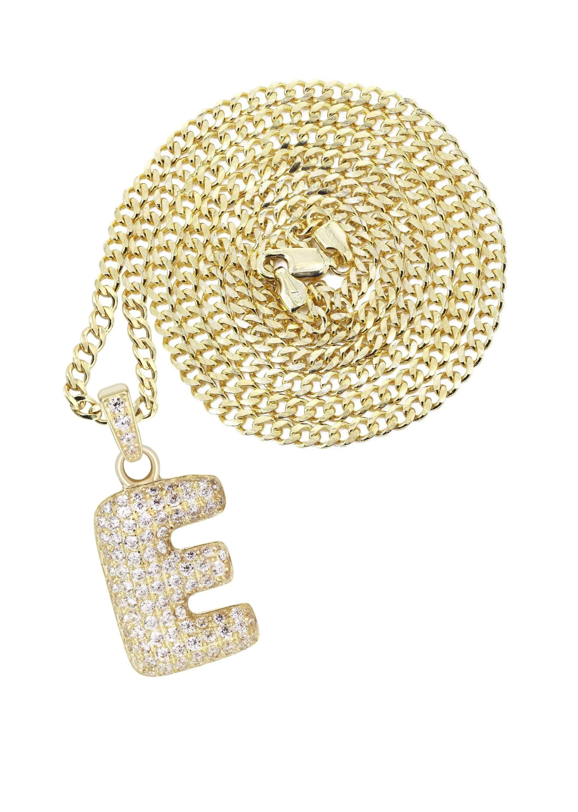 10K Yellow Gold Bubble Letter "E" CZ Necklace | Appx. 4.3 Grams