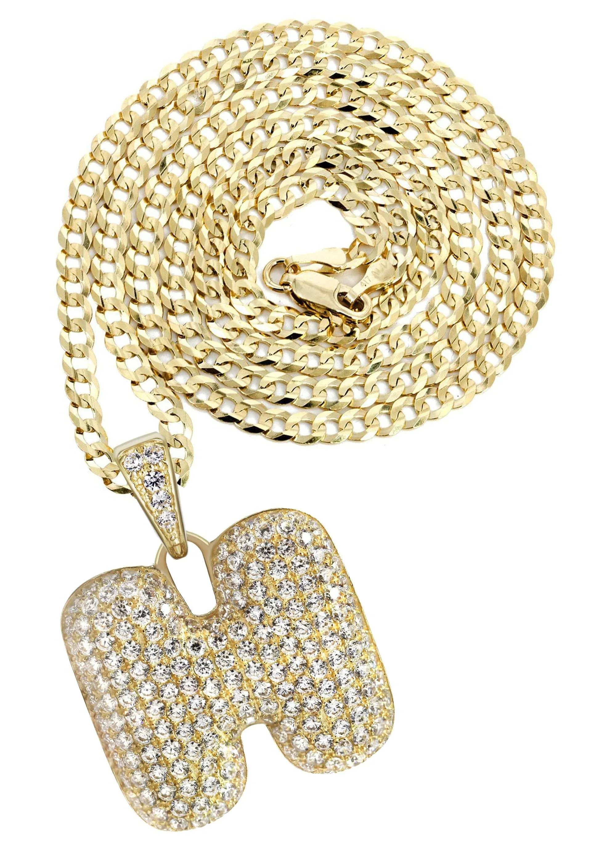 10K Yellow Gold Bubble Letter "H" CZ Necklace | Appx. 14.5 Grams