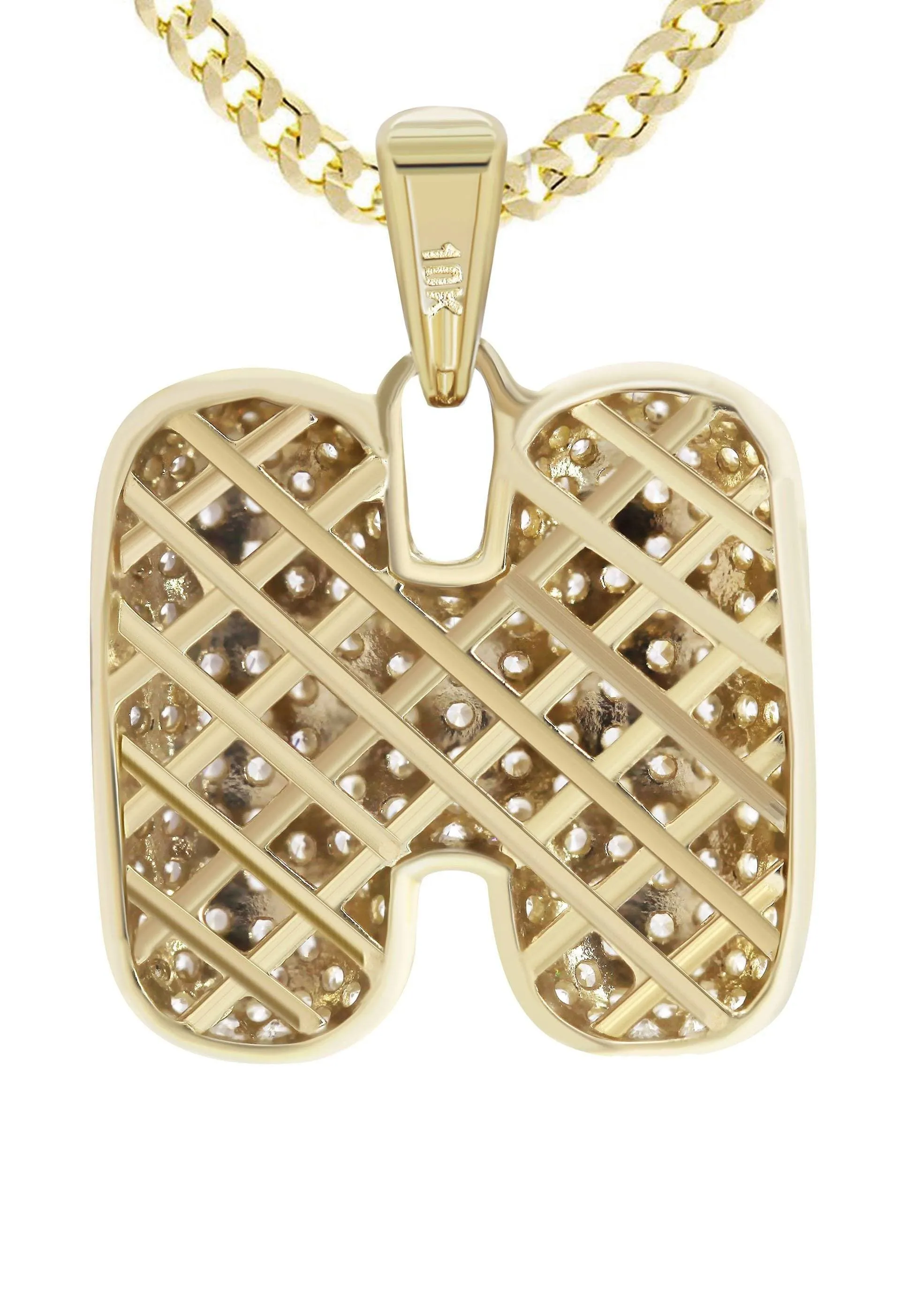 10K Yellow Gold Bubble Letter "H" CZ Necklace | Appx. 14.5 Grams