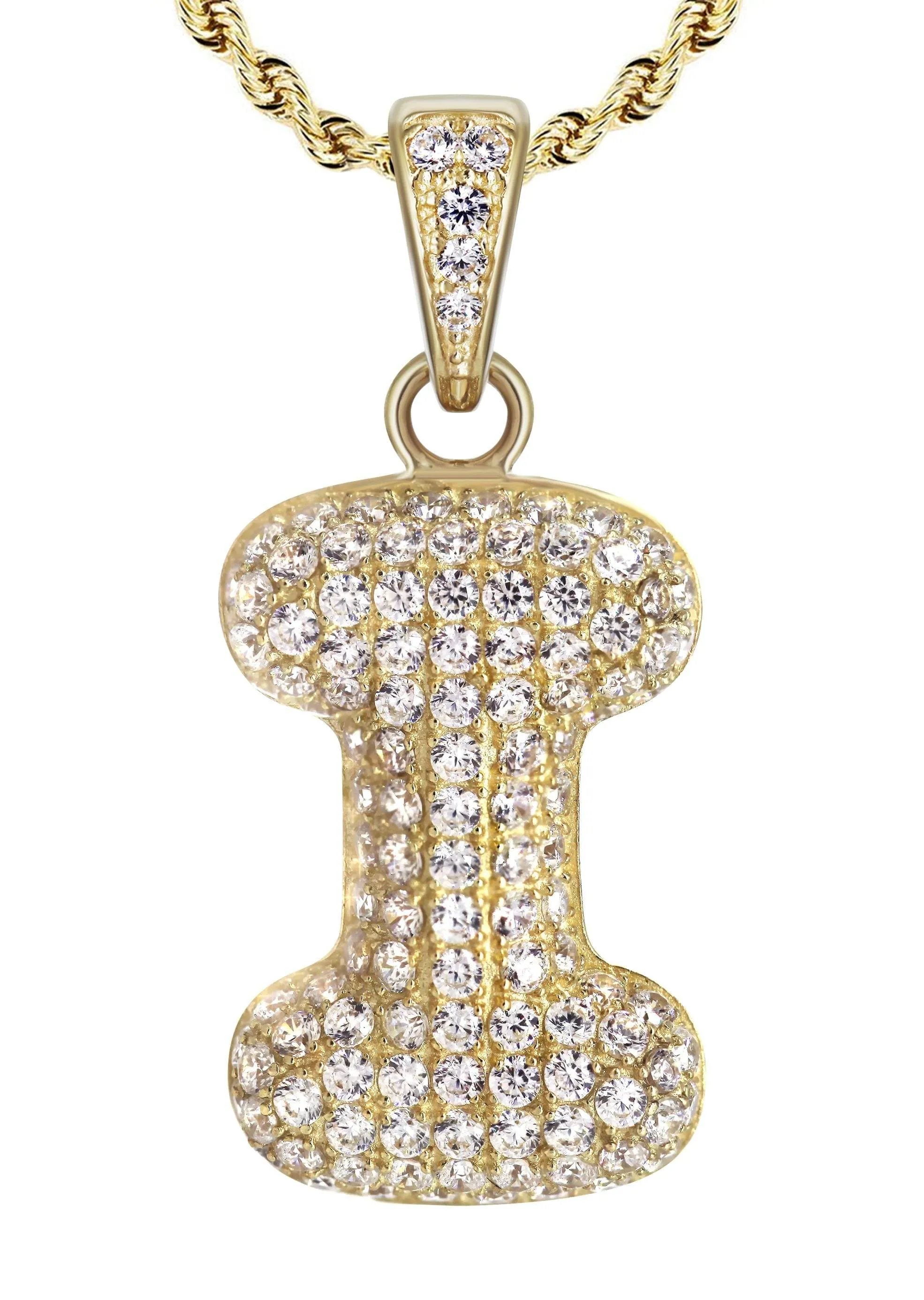 10K Yellow Gold Bubble Letter "I" CZ Necklace | Appx. 12.6 Grams