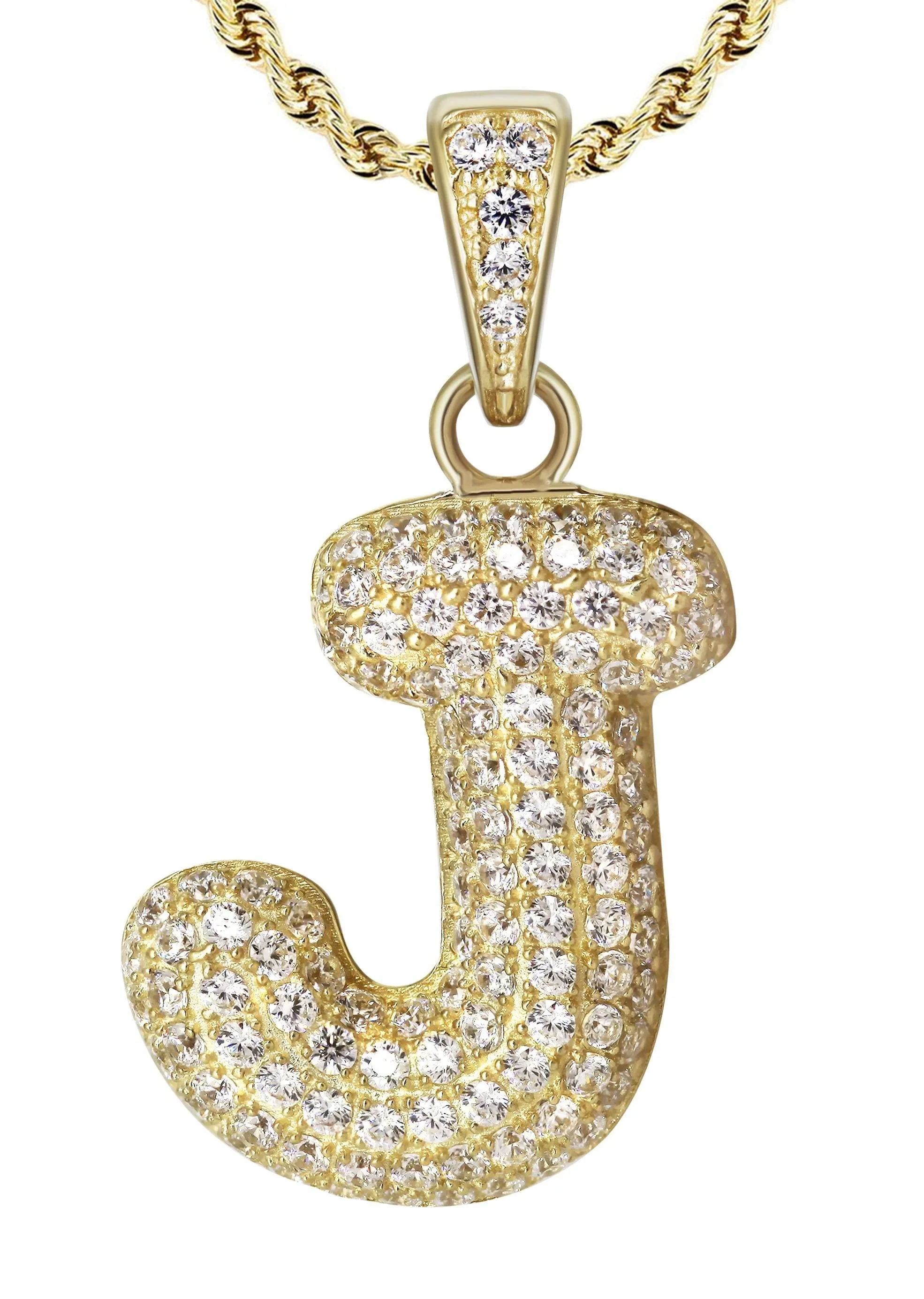 10K Yellow Gold Bubble Letter "J" CZ Necklace | Appx. 12.9 Grams