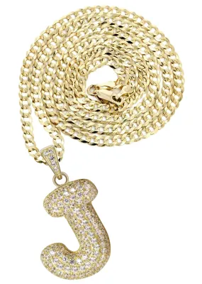 10K Yellow Gold Bubble Letter "J" CZ Necklace | Appx. 12.9 Grams