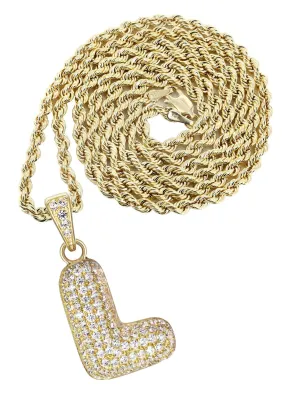 10K Yellow Gold Bubble Letter "L" CZ Necklace | Appx. 12.8 Grams