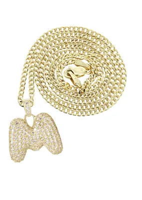 10K Yellow Gold Bubble Letter "M" CZ Necklace | Appx. 5.1 Grams