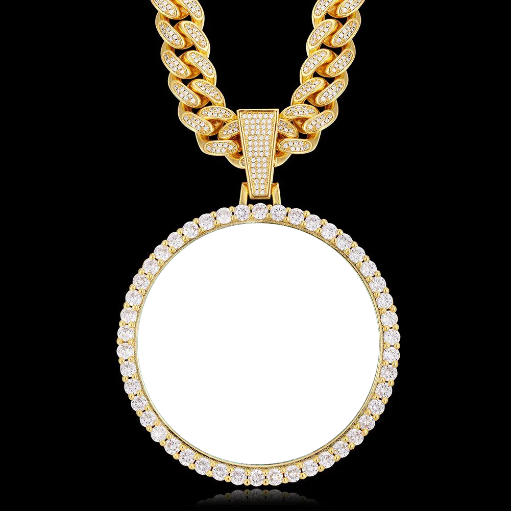 12MM Cuban Chain Photo Medallion Necklace- Plating Of Gold Medallion Necklace