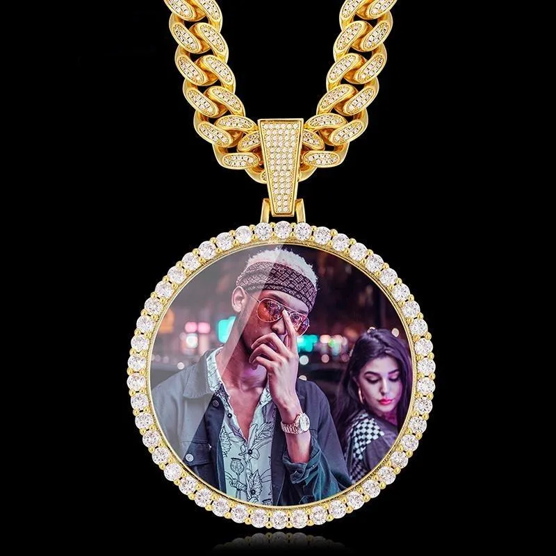 12MM Cuban Chain Photo Medallion Necklace- Plating Of Gold Medallion Necklace