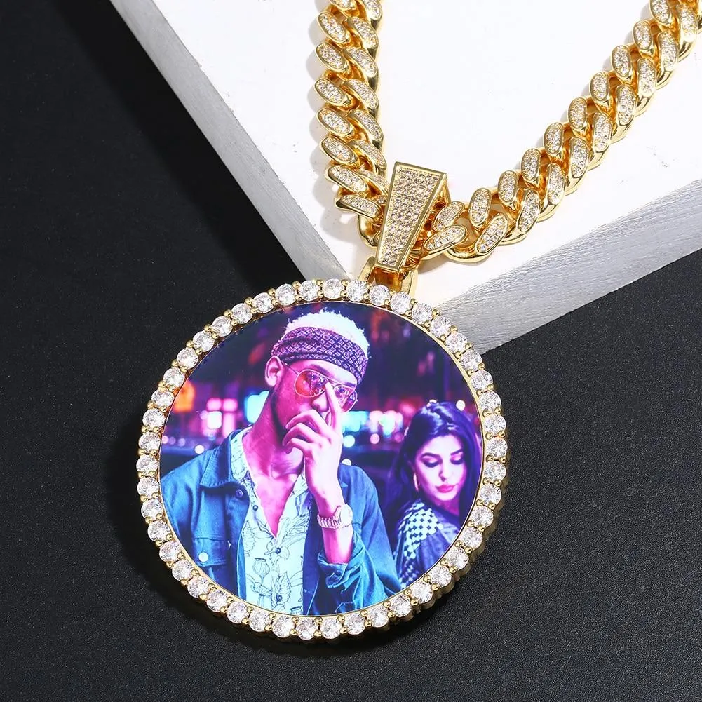 12MM Cuban Chain Photo Medallion Necklace- Plating Of Gold Medallion Necklace