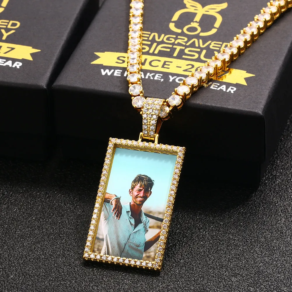 14K Gold Plated Custom Made Square Photo Medallion Necklace For Men