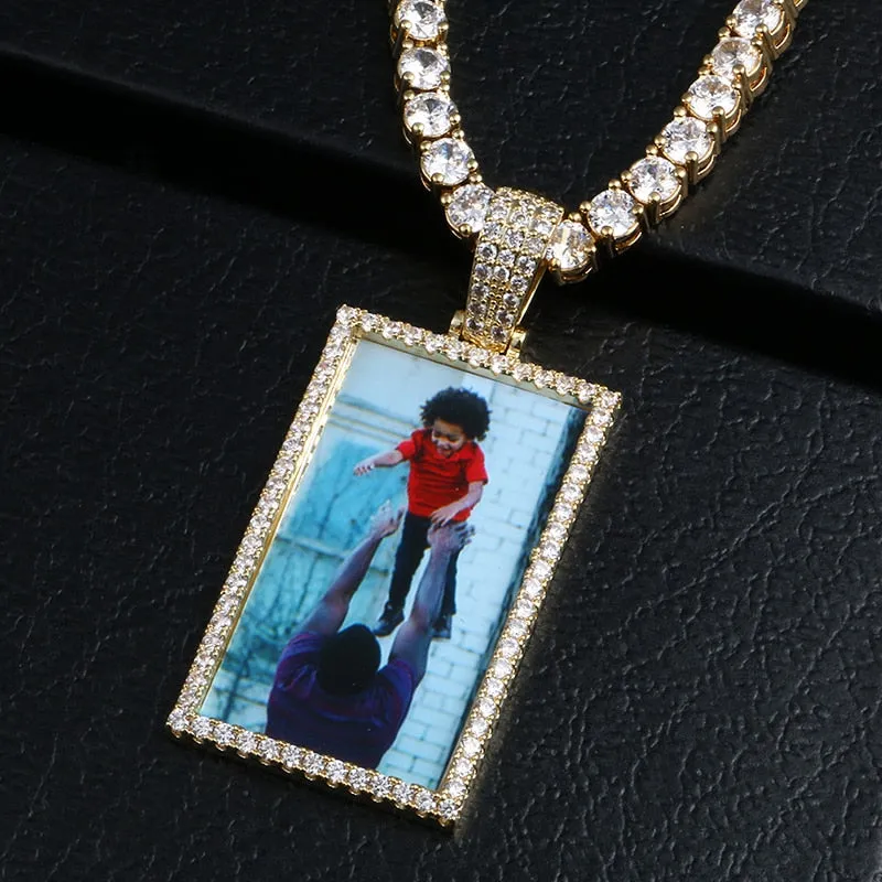 14K Gold Plated Custom Made Square Photo Medallion Necklace For Men