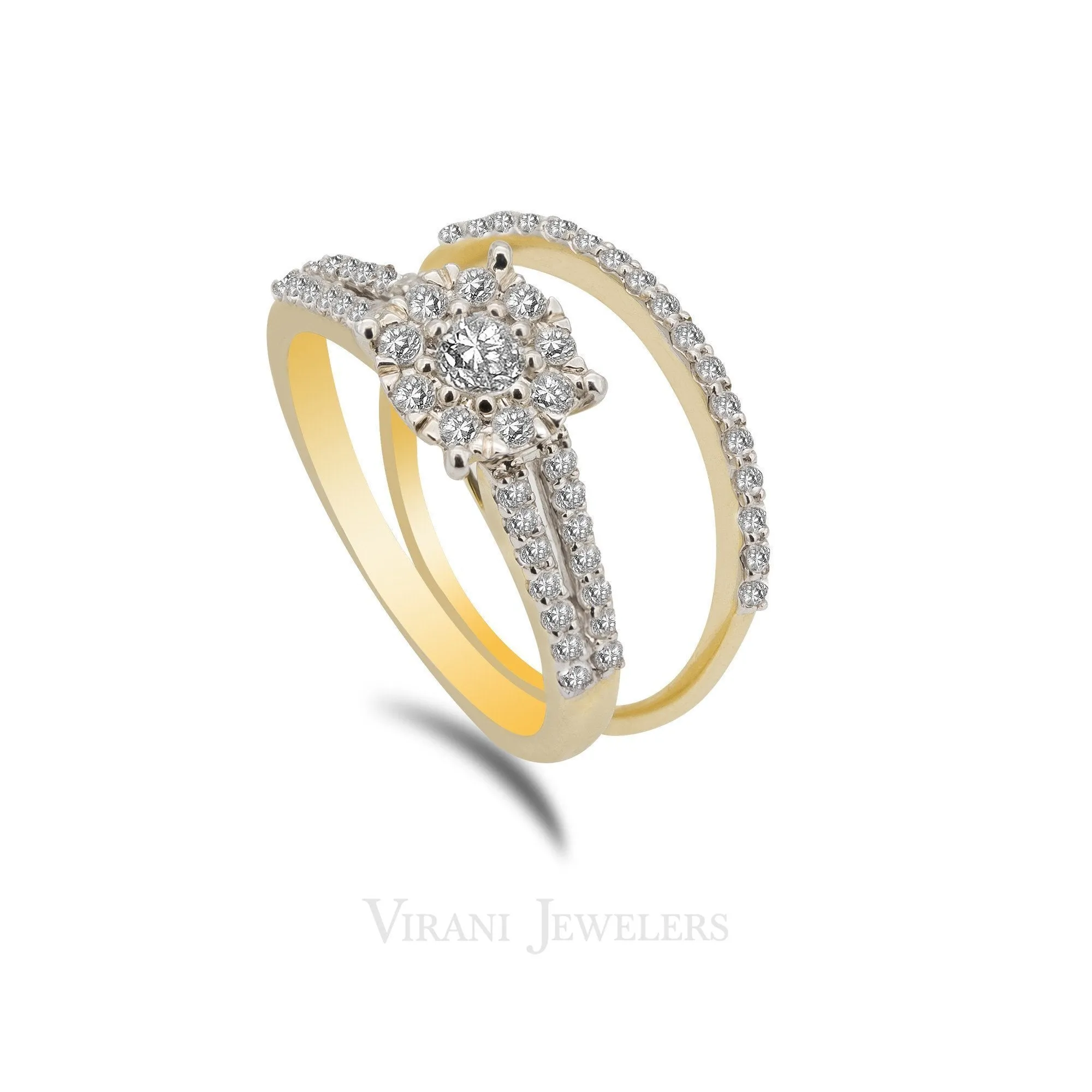 14K Two Tone Gold Diamond Pavé Bridal Ring Set