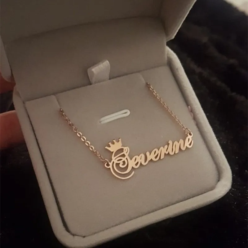 18k Gold Plated Custom Name Necklace With Crown-Christmas Gifts For Women