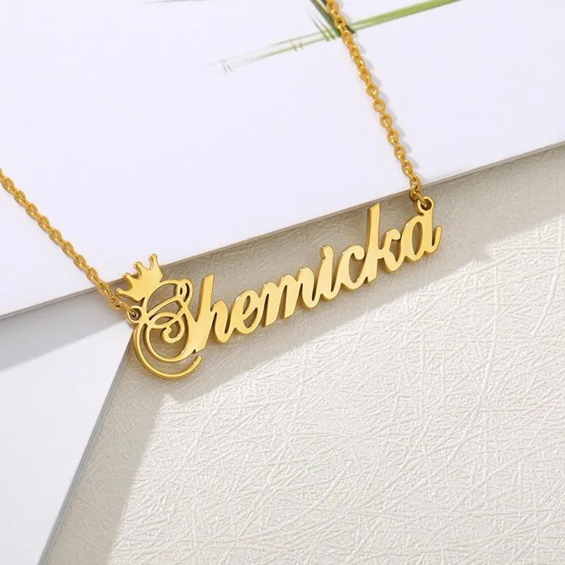 18k Gold Plated Custom Name Necklace With Crown-Christmas Gifts For Women