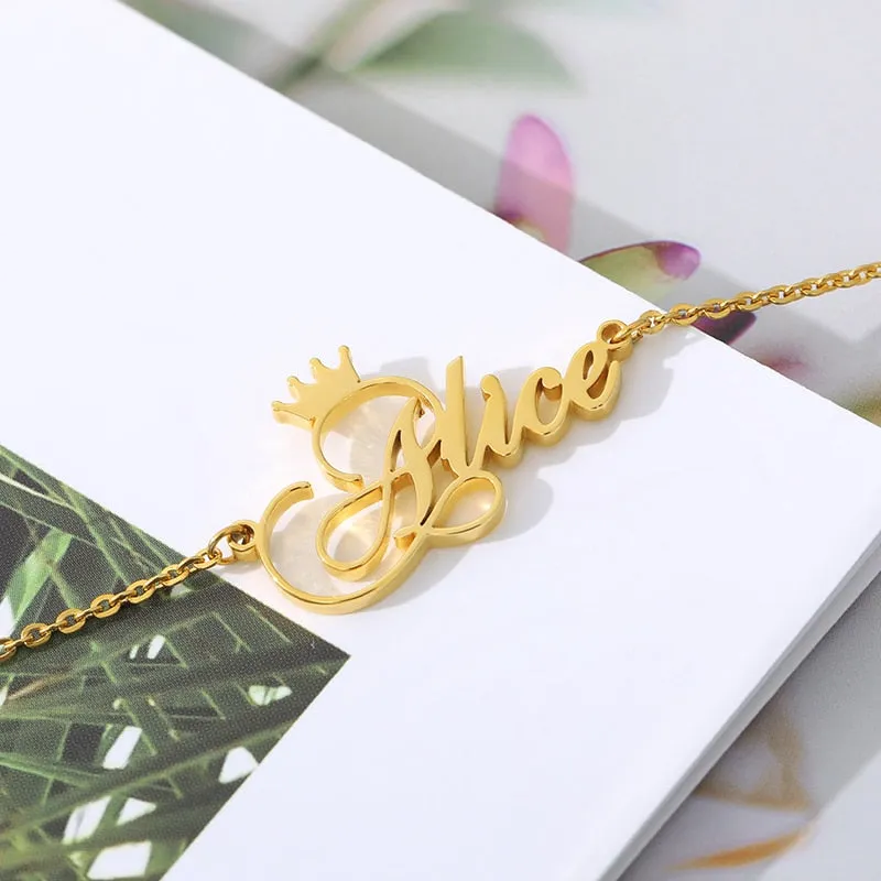 18k Gold Plated Custom Name Necklace With Crown-Christmas Gifts For Women