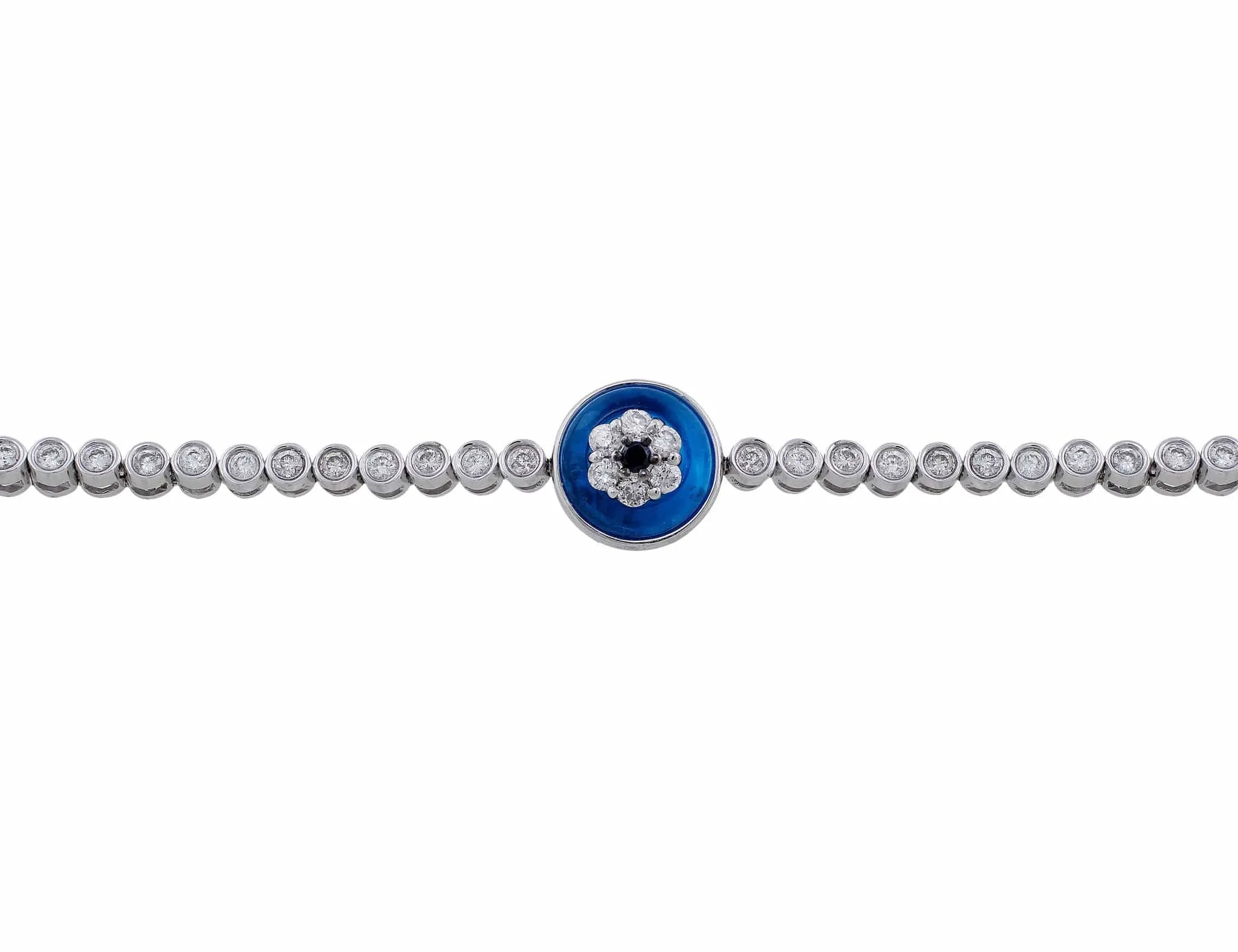 18kt White Gold Diamond Blue Topaz Evil Eye Bracelet