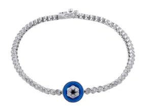 18kt White Gold Diamond Blue Topaz Evil Eye Bracelet