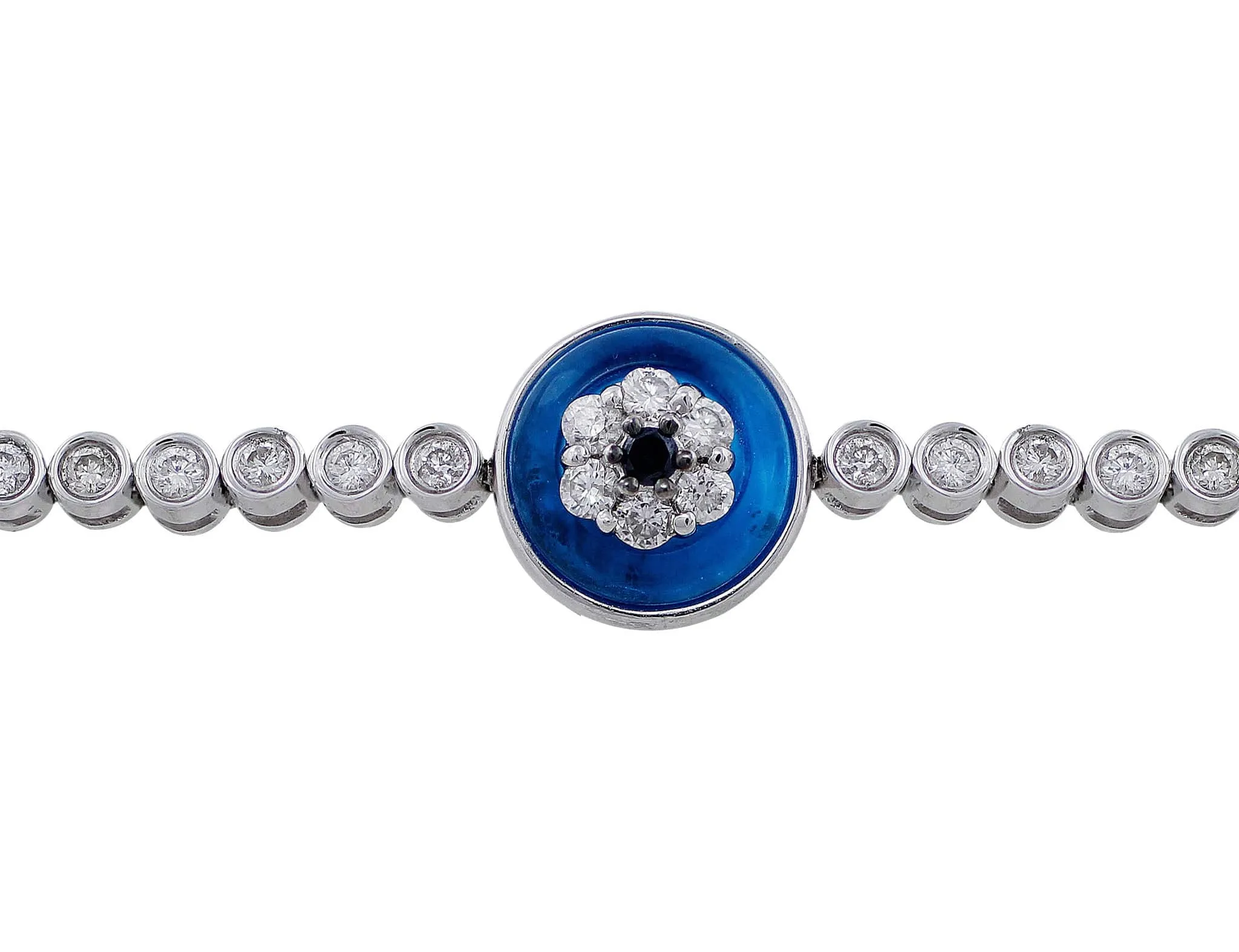 18kt White Gold Diamond Blue Topaz Evil Eye Bracelet