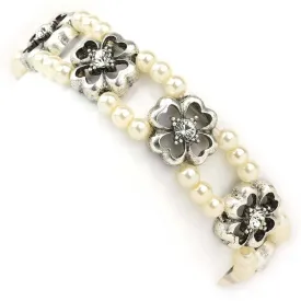 1928 Jewelry Four-Leaf Clover Crystal White Faux Pearl Stretch Bracelet