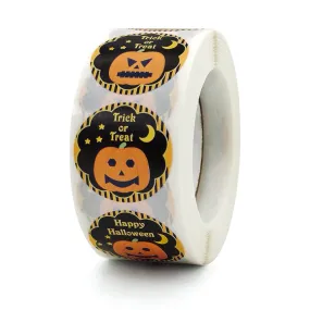 2 Rolls 1000pcs Halloween Pumpkin Expression Sticker Adhesive Gift Sealing Paste