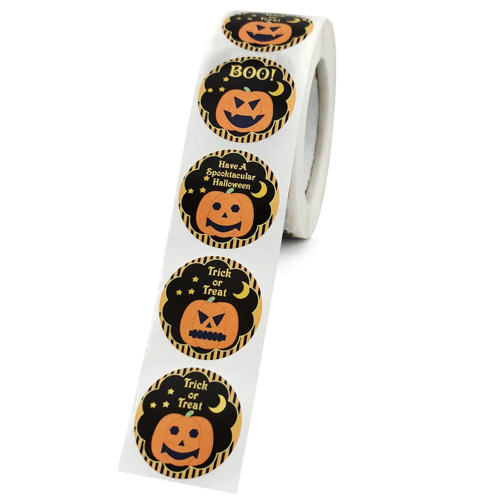 2 Rolls 1000pcs Halloween Pumpkin Expression Sticker Adhesive Gift Sealing Paste