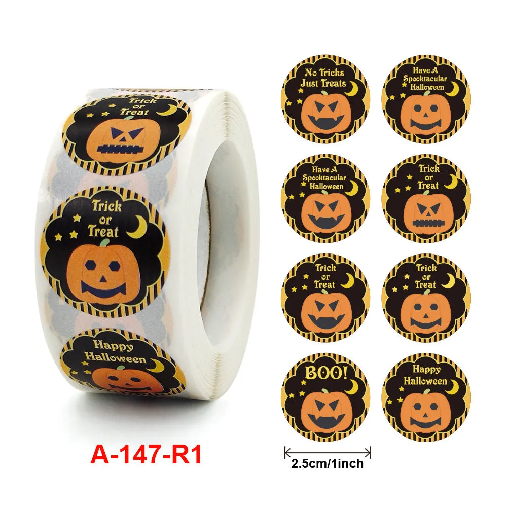 2 Rolls 1000pcs Halloween Pumpkin Expression Sticker Adhesive Gift Sealing Paste