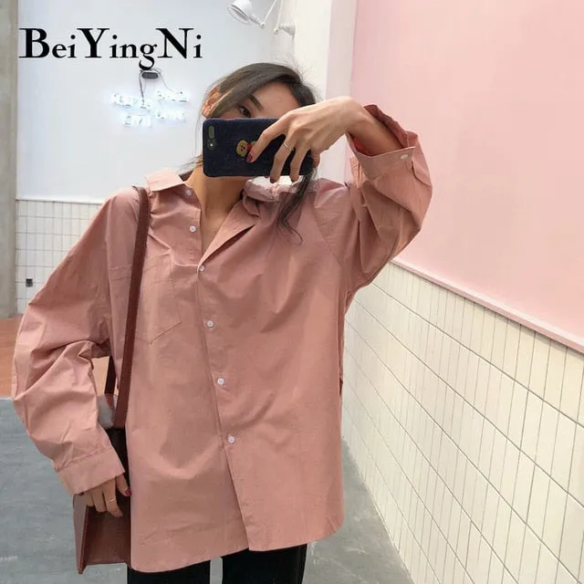 2021 Spring Summer Beiyingni Women Shirts Loose Oversized Blouses Korean Style Blusas Pockets Sizes S - XL