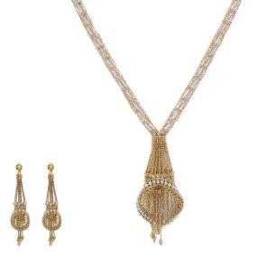 22K Multi Tone Gold Earrings & Necklace Set W/ Beaded Draped Chandelier Pendants