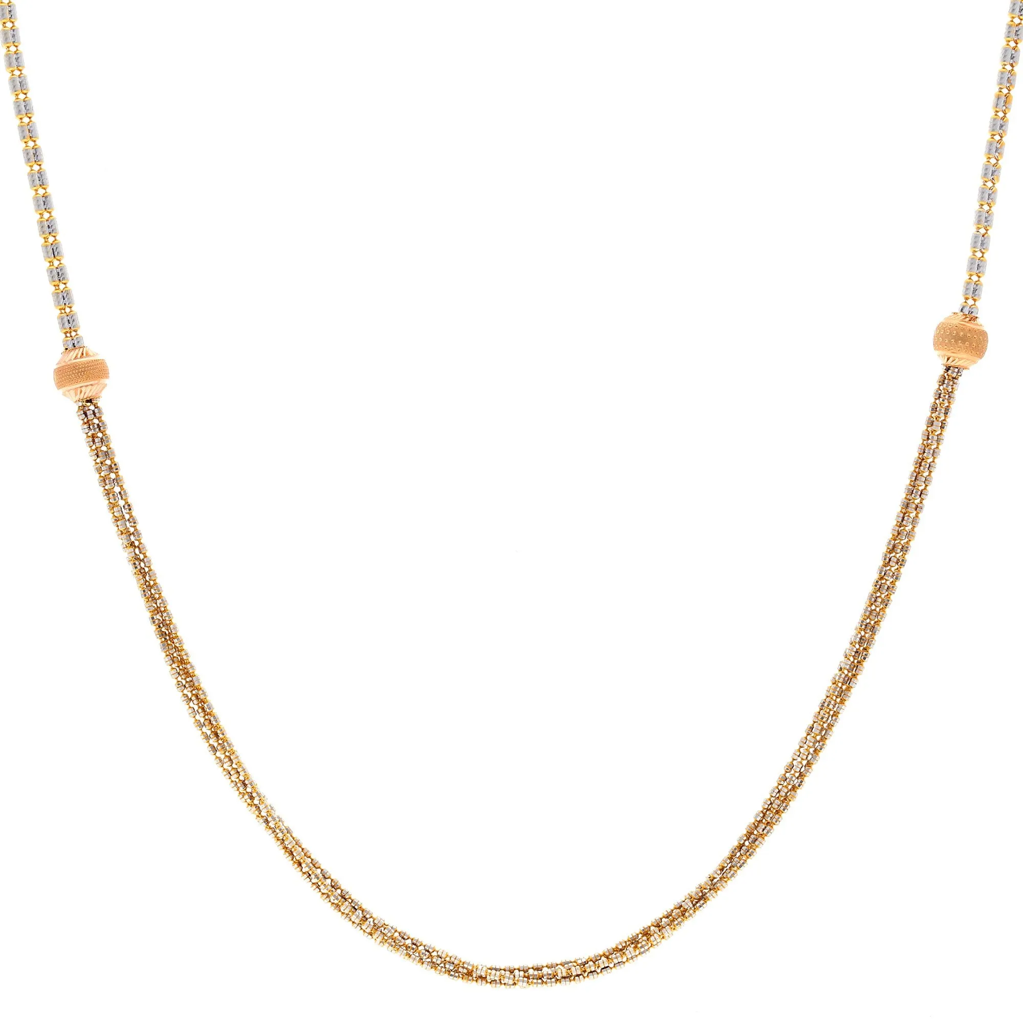 22K Multi Tone Gold Necklace W/ Multi-Strand & Pin-Pricked Gold Ball Accents