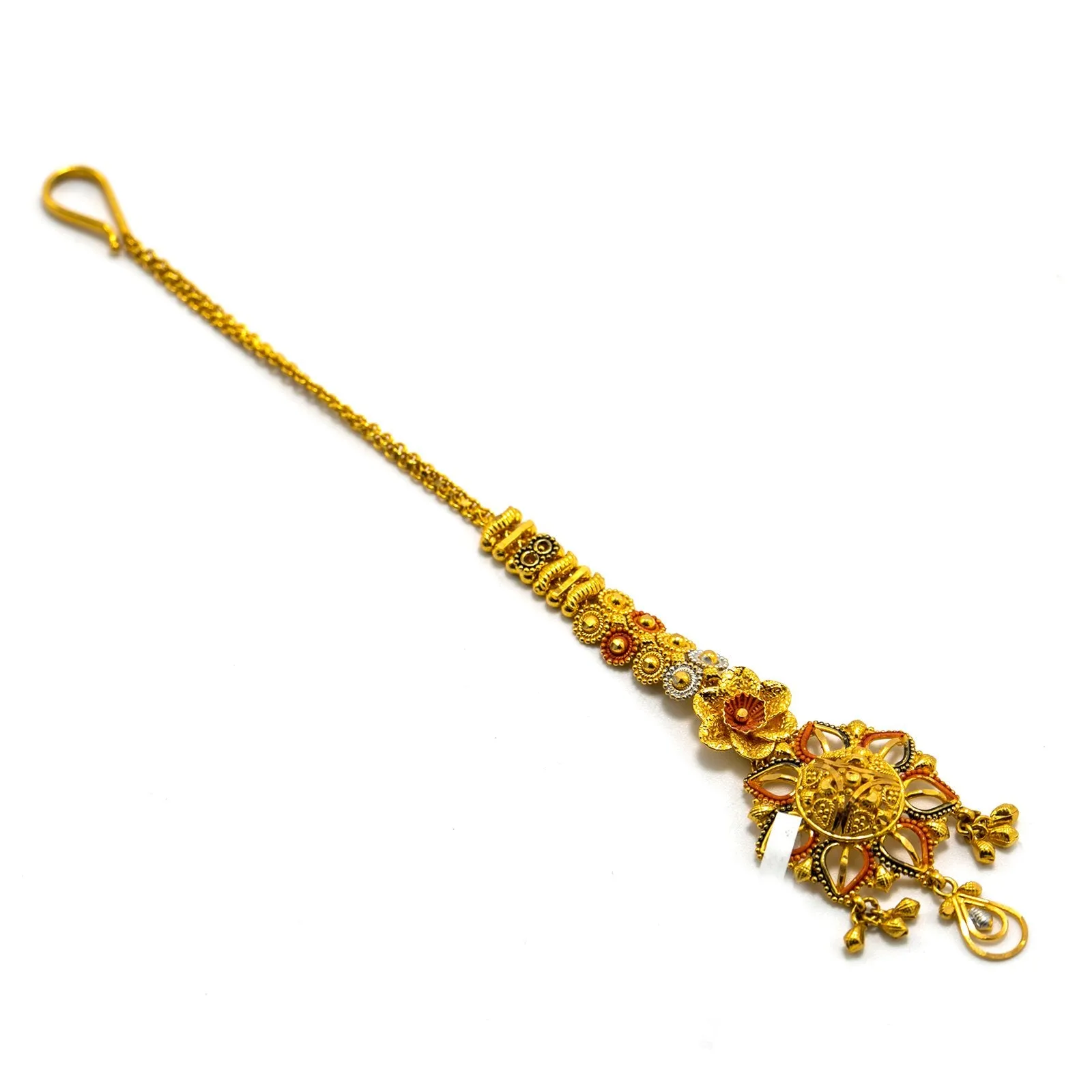 22K Multi Tone Gold Tikka W/ Meenakari Details & Open Cut Flower Pendant