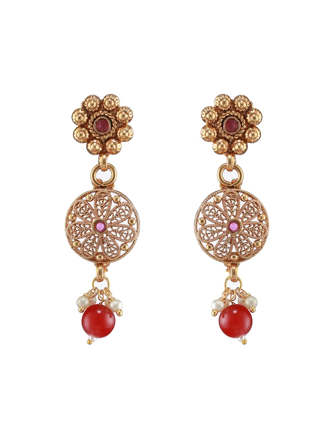 24K Gold-Plated Ruby Studded Handcrafted Filigree Jewellery Set