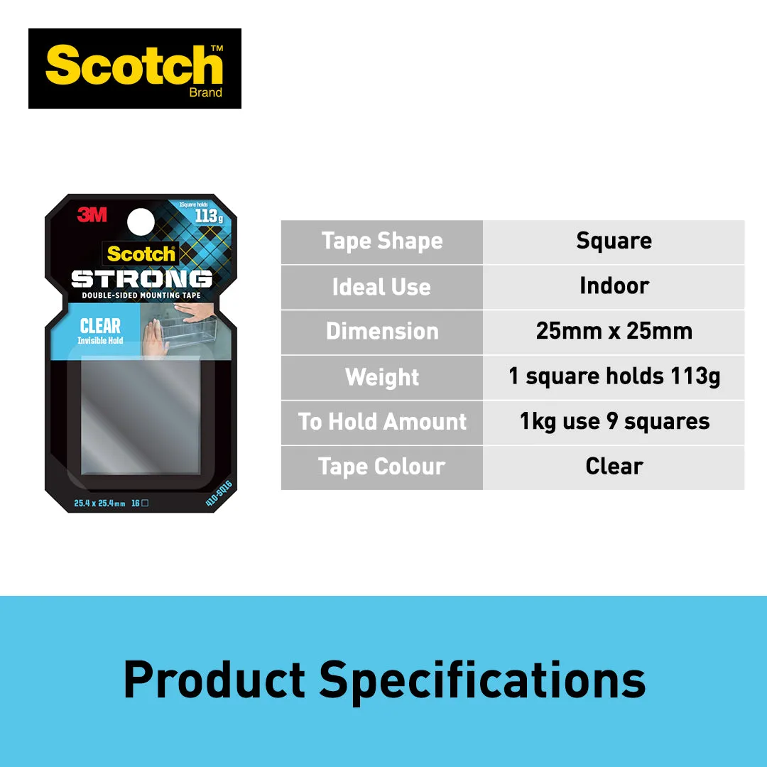 3M Scotch Clear Double-Sided Mounting Squares 25.4 mm x 25.4 mm 16/pk