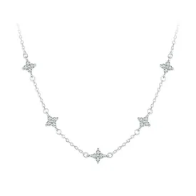 925 Sterling Silver Dainty Stars Necklace for Women, Four-Leaf Clover CZ Choker Chain Necklace Trendy Jewelry Gift