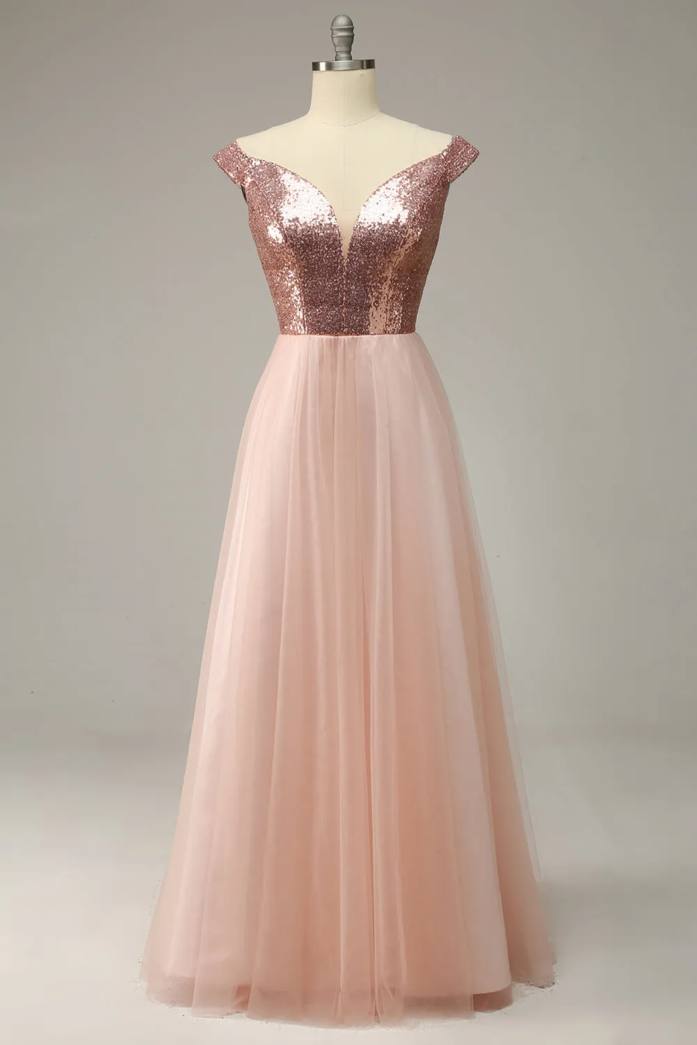 A Line Off the Shoulder Blush Plus Size Prom Dress