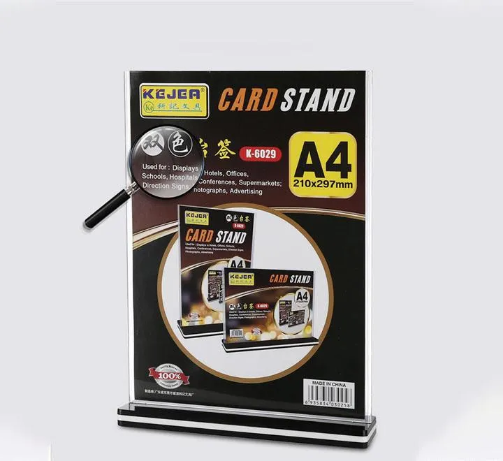 A4 Size Double Sided Display Card T-Stand Transparent