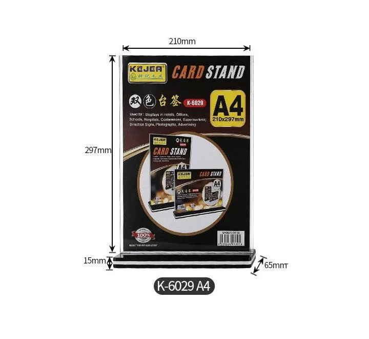 A4 Size Double Sided Display Card T-Stand Transparent