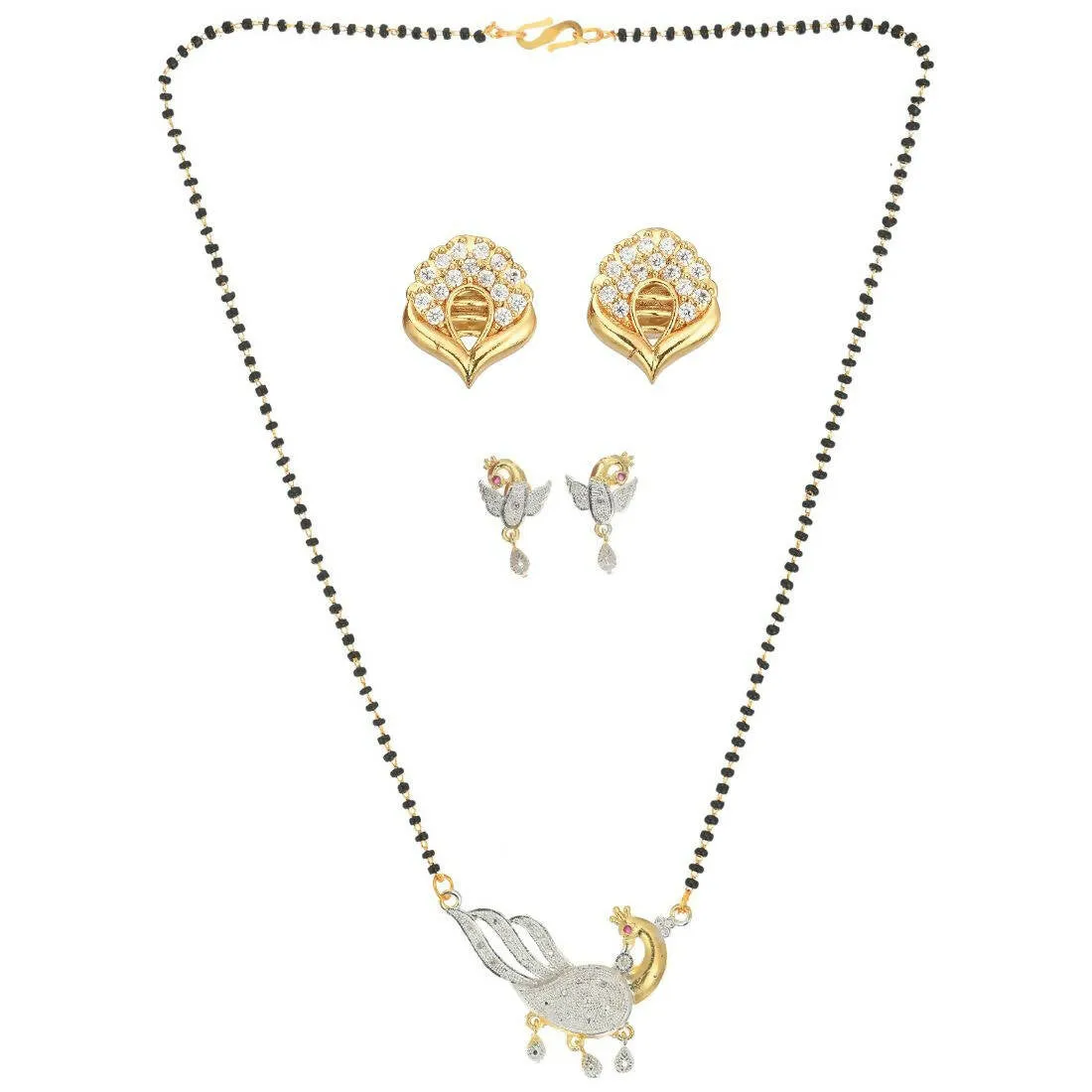 AanyaCentric Gold Plated Mangalsutra with Pendant, 2 Pair Earrings