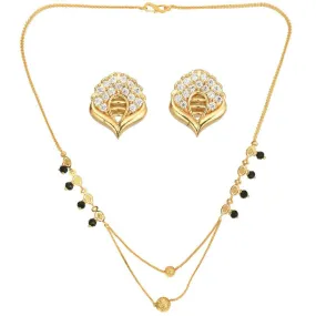 AanyaCentric Gold Plated Short Mangalsutra Set with Earrings