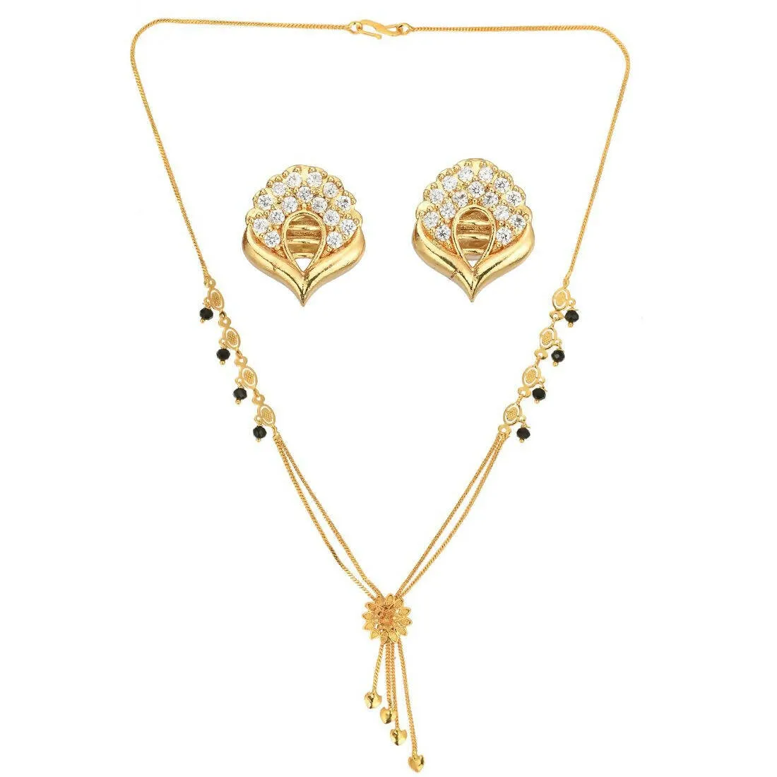 AanyaCentric Gold Plated Short Mangalsutra Set with Earrings