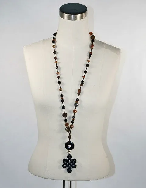 Agate   Glass Beaded Necklace, Adjustable Length Accent Pendant