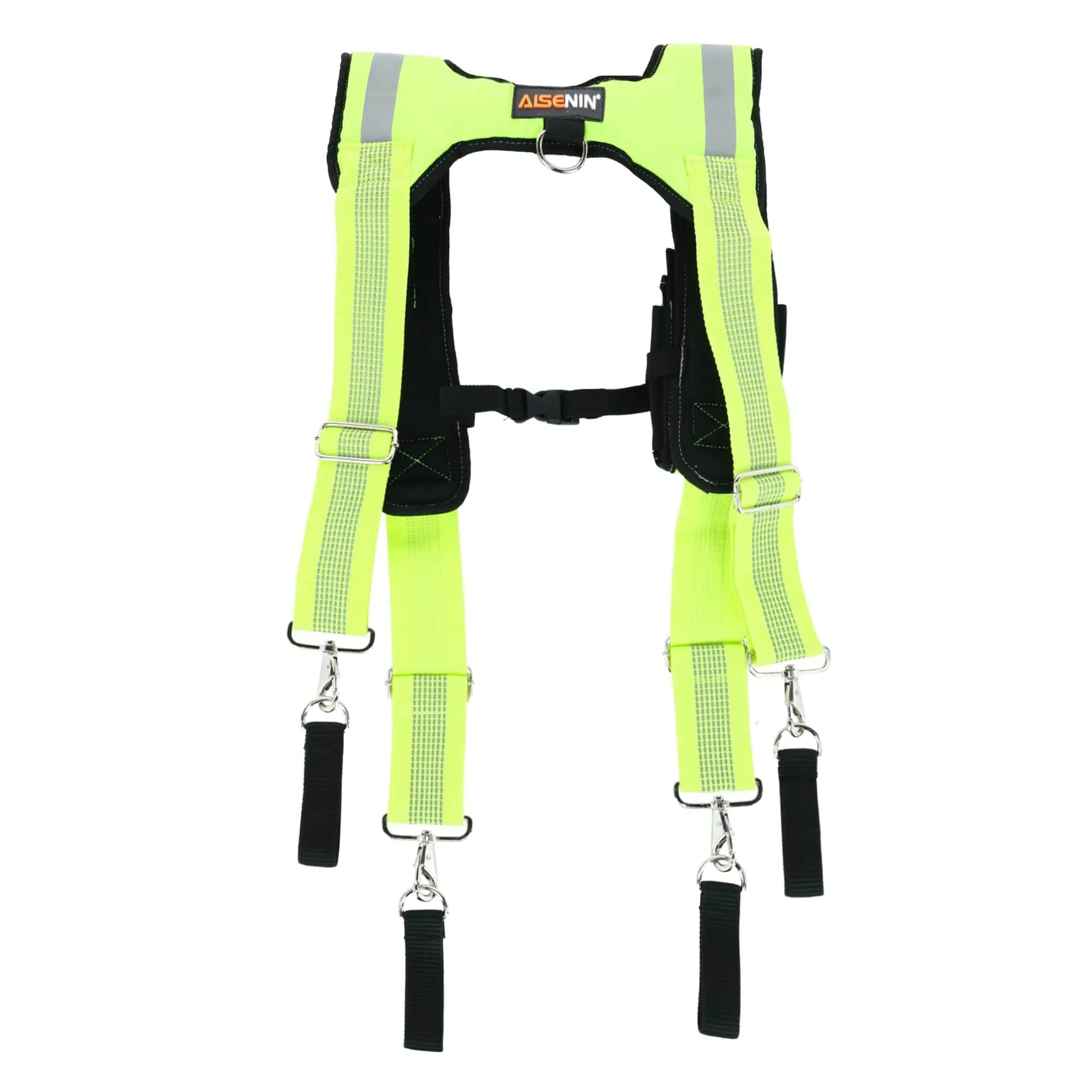 Aisenin Men's Reflective Suspenders with Pocket & Swivel Hooks & Tool Belt Loops