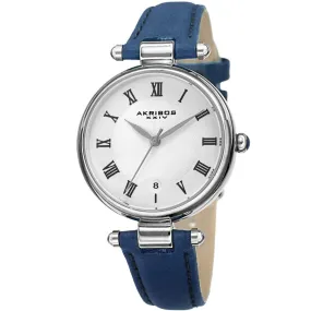 Akribos Xxiv Quartz White Dial Blue Leather Ladies Watch AK1070BU