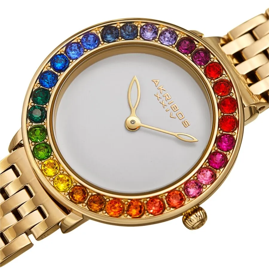 Akribos Xxiv Quartz White Dial Yellow Gold-tone Ladies Watch AK1091YG