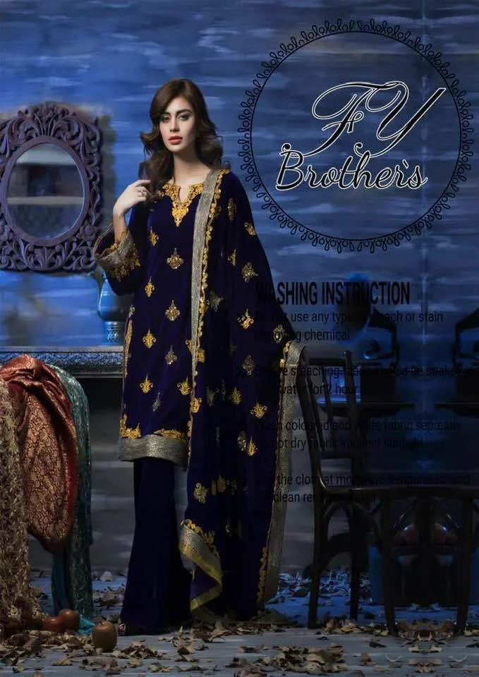 Amna Aqeel Velvet Dresses - Embroidered Velvet Dupatta - Replica - Unstitched