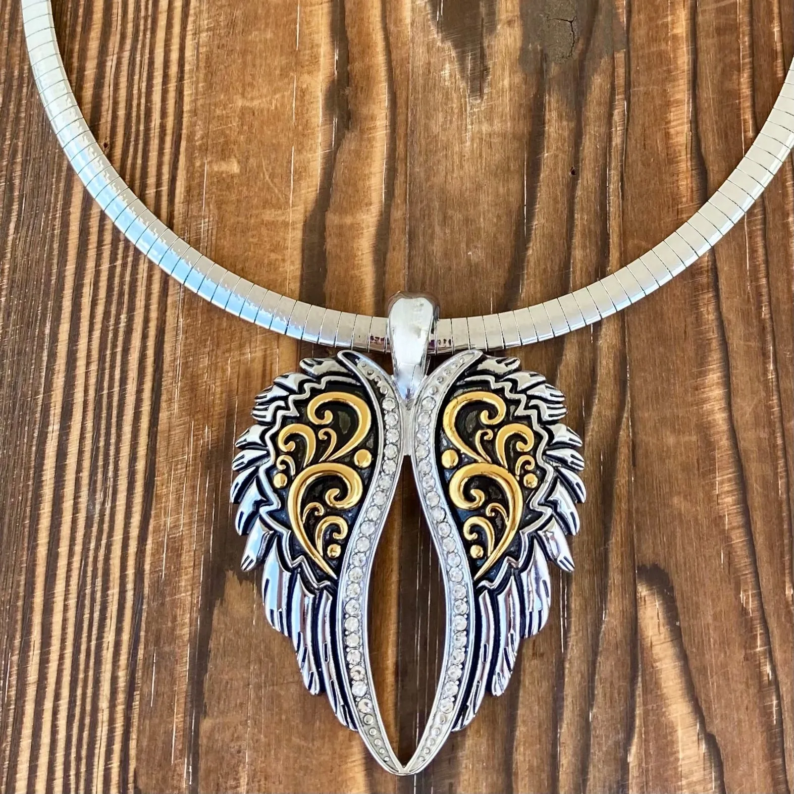 Angel Heart Wings Pendant - Gold/Silver Bling Wings - Classic - Rope Necklace or Omega - LAP033