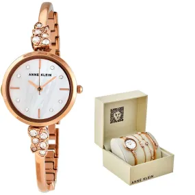 Anne Klein Ladies Mother of Pearl Dial Watch-Jewelry Watch Set AK/3430RGST