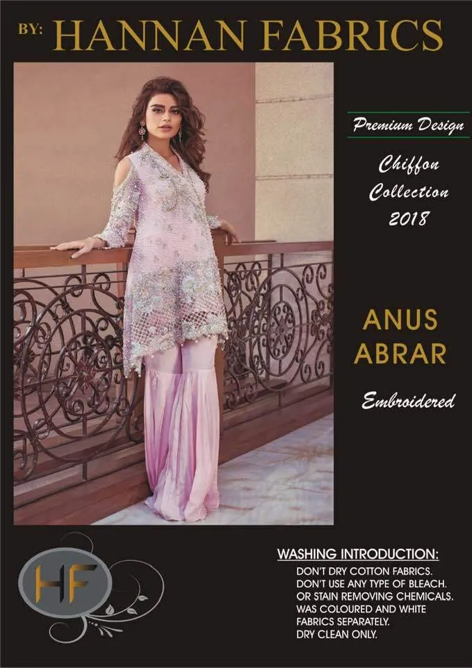 Annus Abrar Chiffon Dresses - Embroidered Chiffon Dupatta - Replica - Unstitched