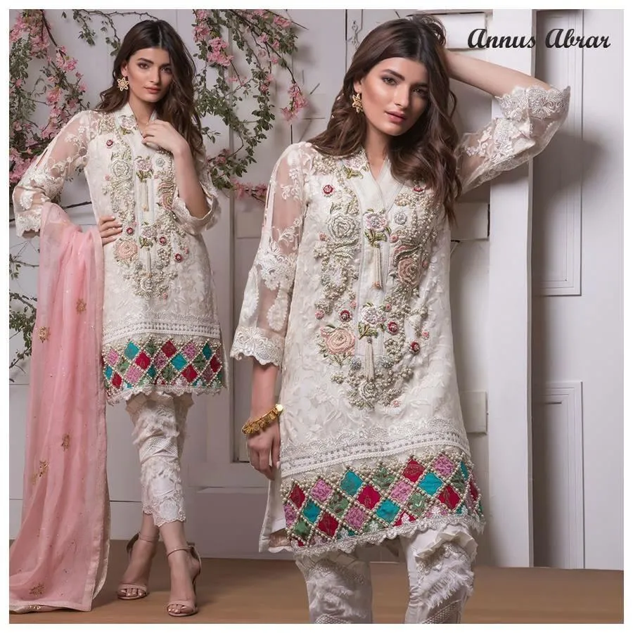 Annus Abrar Net Dresses - Embroidered Mysoori Dupatta - Replica - Unstitched